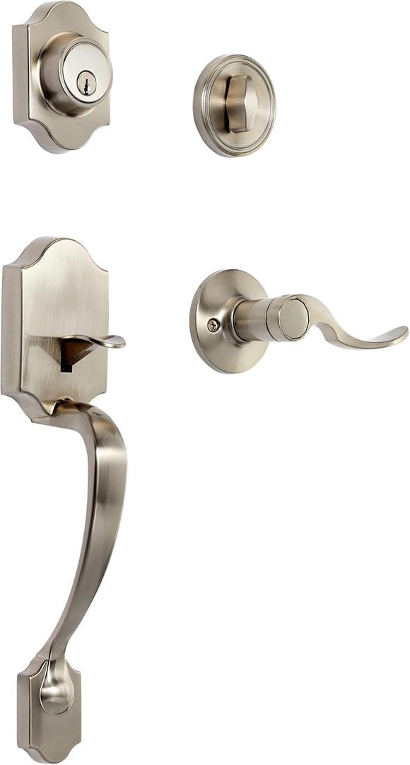 Amazon Basics Front Door Lock Set, Handleset with Shelby Lever, Single Cylinder, Easy to Install, Satin Nickel