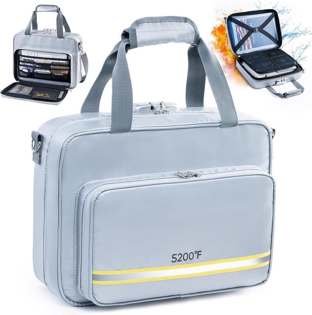5200 Fireproof Document Organizer - Large Fireproof Bag with 20 Pockets - Locking Folder Safe for Home & Office Documents (Grey)