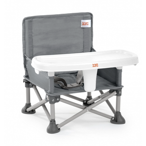 Bright Starts Pop 'N Sit Portable Booster, Indoor/Outdoor Use, Floor Seat with Feeding Tray, Grey, 6 Mos  3 Yrs
