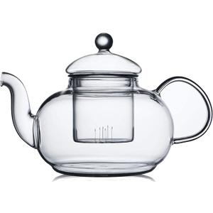 CNGLASS Glass Teapot Stovetop Safe,Clear Teapot with Removable Infuser 20.3 oz,Loose Leaf and Blooming Tea Maker