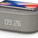 i box Dawn FM Radio, Bluetooth Wireless Speaker, Fast Charging, Clock Radio, LED Display, USB Charger, Dimmable Night Light, Alarm Clock Feature, Wireless Charger, Digital Clock, Dual Alarm (Grey) (Gray)