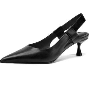Pointed Toe Slingback Kitten Heels for Women, Leather Stiletto Heel Pumps with Elastic Strap Elegant Bridal Heel Dating Party Work Office Backless Pumps Shoes (M)