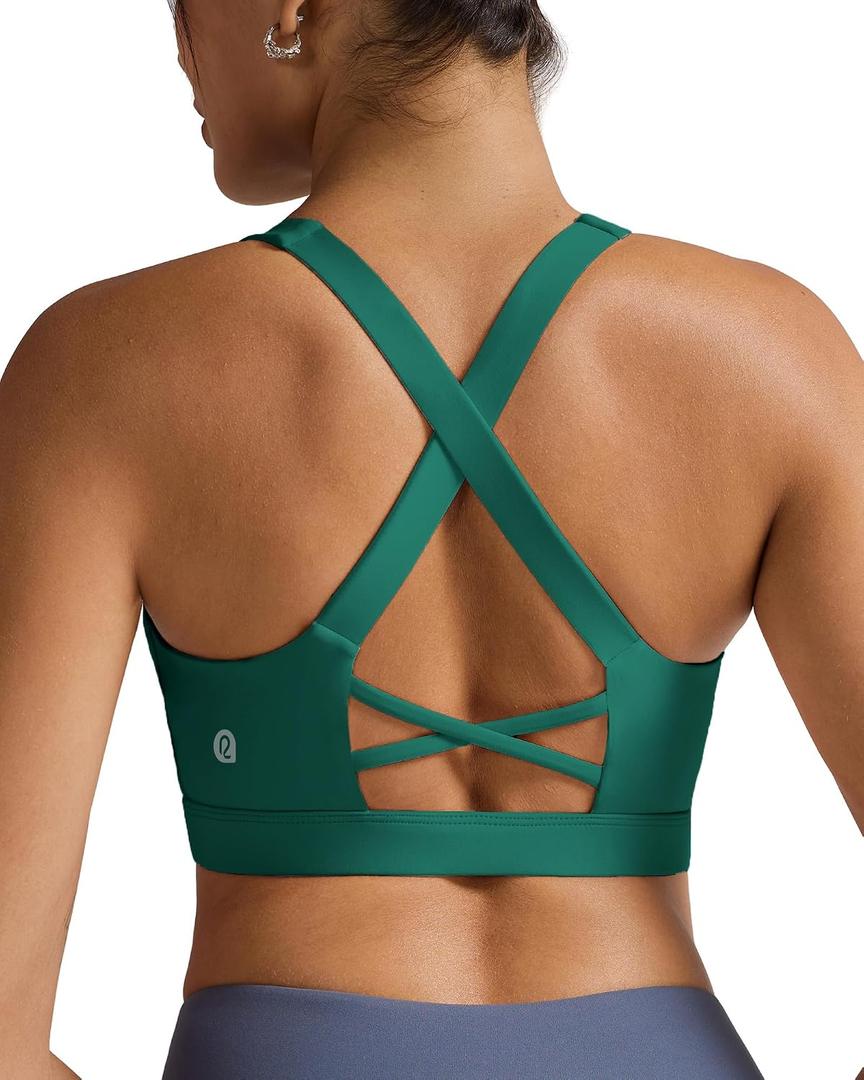 RUNNING GIRL Sports Bra for Women, Molded Cup High Impact Sports Bras for Women with Sewn in Pads (Green, L)
