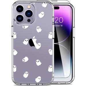 LUHOURI Designed for iPhone 14 Pro Max Case with Screen Protector - Crystal Acrylic Clear for Women and Girls - Slim Fit Protective Phone Cover 6.7" - Little Ghosts