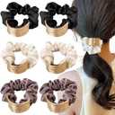 6 Pcs Metal Hair Scrunchies for Women & Girls, Silk Satin Elastic Hair Ties, Ponytail Holders for Thick & Thin Hair, Luxury Strong Hold Hair Accessories
