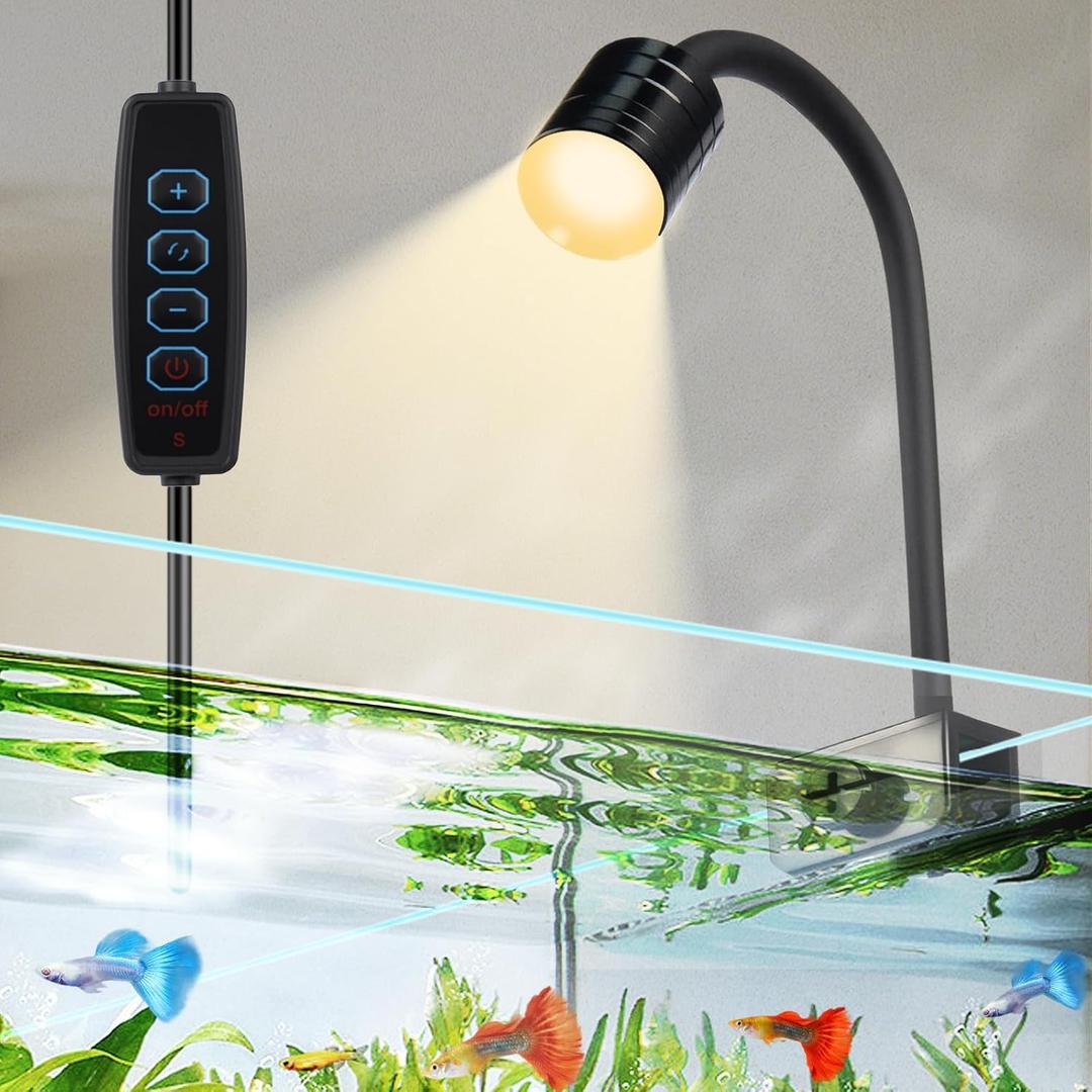 UPETTOOLS 3W LED Aquarium Light with 3 Color Modes Clip On Fish Tank Lamp for Plants, Terrariums & Coral (Yellow, Warm White, White)
