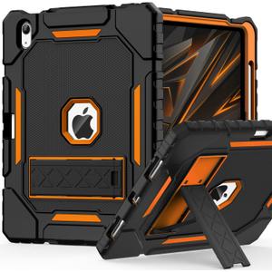 Case for iPad (A16) 11th/10th Generation 11/10.9 inch 2025/2022, Heavy Duty Military Grade Shockproof Rugged Cover with Pencil Holder/Stand for i Pad 11th / 10 th Gen(Black+Orange)