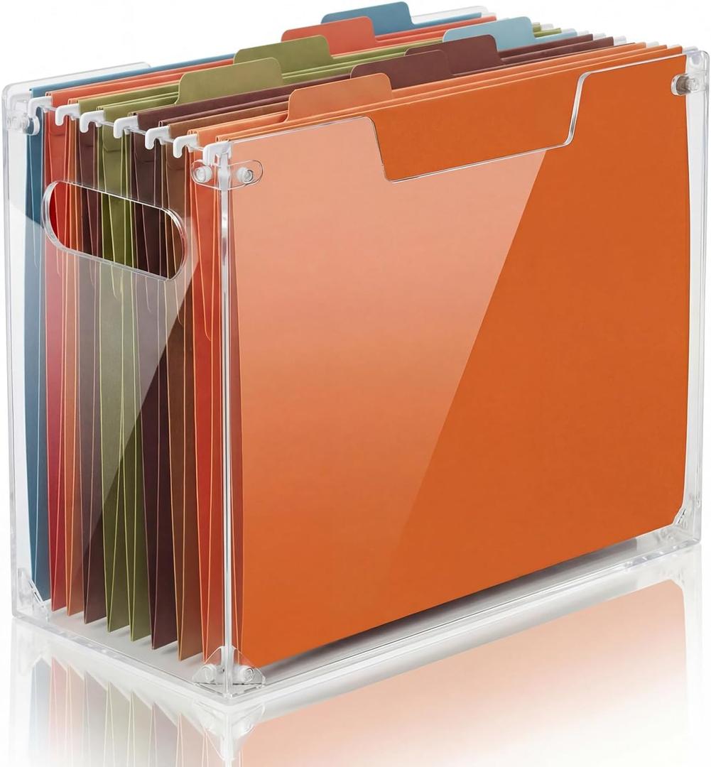 Novabright 1 Pack Acrylic File Organizer Box with Handles, Clear Hanging File Organizer for Letter Size/a4 Filing Crate Bin Holder for Desk, Office, Home, School