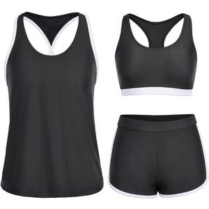 Yonique 3 Piece Athletic Tankini Swimsuits for Women with Shorts Swim Tank Tops with Sports Bra and Boyshorts Bathing Suits (X-Large, Black White)