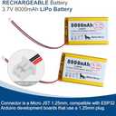 3.7V 126090 8000mAh LiPo Battery, 1S 3C Rechargeable, Micro JST 1.25 Connector, Dual Protection Board, 1 Pack