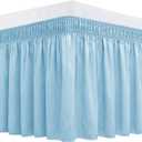 Biscaynebay Wrap Around Bed Skirts for Full & Full XL Beds 15" Drop, Light Blue Adjustable Elastic Dust Ruffles Easy Fit Wrinkle & Fade Resistant Silky Luxurious Fabric Machine Washable