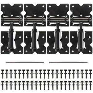 Self Closing Gate Hinges Heavy Duty for Vinyl/Wooden Fence Gates, 90 Degree Adjustable Gate Door Hinges Hardware Kit with Swing Adjuster Tool and Self-Tapping Screws, 4 Pack, Non-Weld Black Finish
