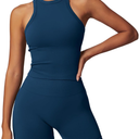 ,ABOCIW Workout Sets for Women 2 Piece Seamless Ribbed Tank Top Sport Bra High Waist Biker Shorts GYM Yoga Exercise Outfits, No Found Size Mark