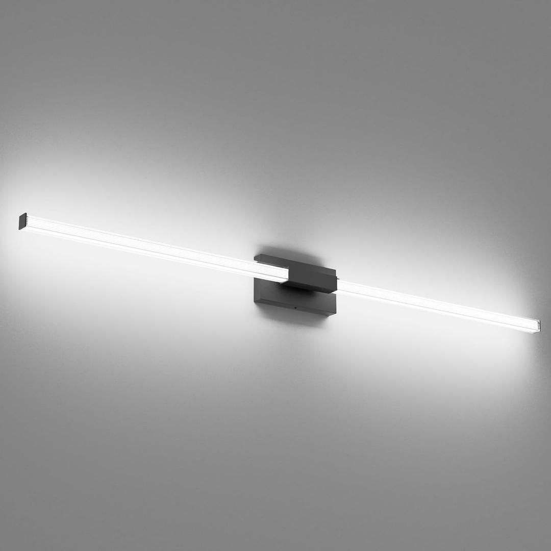 Ralbay 59inch Matte Black Vanity Light for Bathroom Lighting Bar 42W Matte Black Bathroom Wall Mounted Lighting Fixtures Over Long Mirror(5500K White Light)