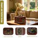 Brown Vintage Gramophone Recorder, Decorative Turntable with BT/USB Headphone Connection, HiFi, Handcrafted by Pure Oak，Great for Music Player, Home Decor, Retro Collection/Classic Gift (RT-135)