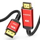 Highwings 4K DisplayPort to HDMI, 10ft Uni-Directional DP (Source) to HDMI (Display) 1.4 Cable, 4K@30Hz, 2K@60Hz, 1080P Full HD, Braided Cord for Dell, NVIDIA, AMD, Monitor, Projector (Red)