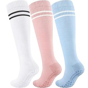 Blicount Compression Socks Women&Men Cotton with Grips Non-Slip 15-20 mmHg Knee High Support Sock for Nurse, Pregnant Women, Travel, Yoga, Pink, White, Blue, Size L-XL