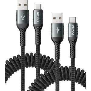 USB C Cable 3FT, 2Pack Coiled Braided USB A to Type C Charger Cable for Car 66W Fast Charging Cord Compatible with iPhone 17 16 15, iPad, Samsung Galaxy, Google Pixel, Moto, TCL, LG Phones and More