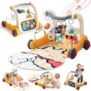Baby Play Mat Gym,4-in-1 Baby Kick and Play Piano Tummy Time Mat Learning Walker-Musical Activity Center with Lights Seat and Push Walkers Ideas for Baby Newborn 0-6-12 18 Months Boy Girl