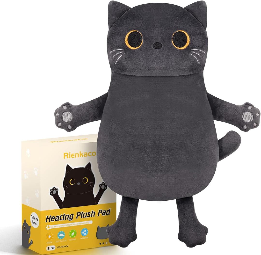 Microwave Heating Pad for Cramps Pain Relief, 16 * 12'' Moist Microwavable Period Menstrual Heating Pads for Cramps, Back, Neck Shoulder and Knee, Cute Stuffed Animal Heating Pad - Grey Cat