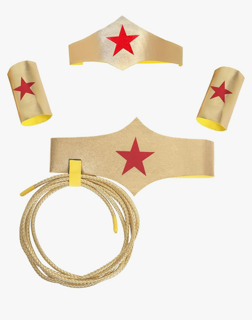 Halloween Woman of Wonder Costume Accessories Cosplay Set: Gold Tiara, Belt, wrist bands, 3 Meters Lasso