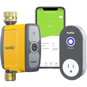 RAINPOINT WiFi Water Timer, Smart Hose Timer for Garden Hose, WiFi Irrigation Controller, Smart Sprinkler System Valve, APP & Voice Control, Weather-Based Automatic Rain Delay, Brass Inlet & Outlet