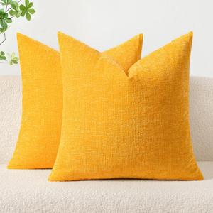 MIULEE Pack of 2 Couch Throw Pillow Covers 18x18 Inch Soft Goose Yellow Chenille Pillow Covers for Sofa Living Room Solid Dyed Pillow Cases