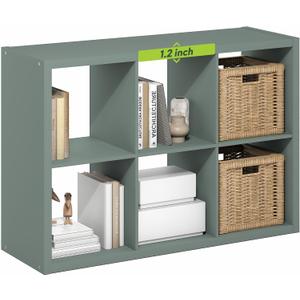 Furinno Cubicle Book Shelf, 6-Cube Bookshelf, Extra Thick Frame Horizontally & Vertically Reversible Bookcase with Open Back, 14.6" x 44" x 30", for Living Room, Bedroom, Home Office, Sage Green