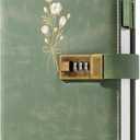 Ovesmusl Diary with Lock for Girls A5 Leather Diary for Women 260 Pages 100 GSM Refillable Journal with Lock for Teens Secrets Flower Journals with Combination Passwords, 5.7"x8.3", Green