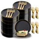 Festiva 400Pcs Black Gold Dessert Plates 6.3" with Forks 5"- 200PCS Small Disposable Dessert/Cake/Appetizer Plates and 200PCS Forks - Serve 200 Guests for Birthday Party& Wedding