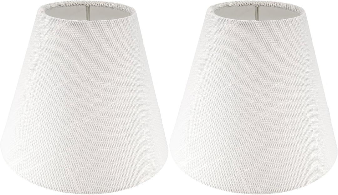 Set of 2 White Linen Chandelier Lamp Shades, Designed for Candelabra Bulbs with Easy Clip-On Fitter, 3" X 6" X 5", 2-Pack