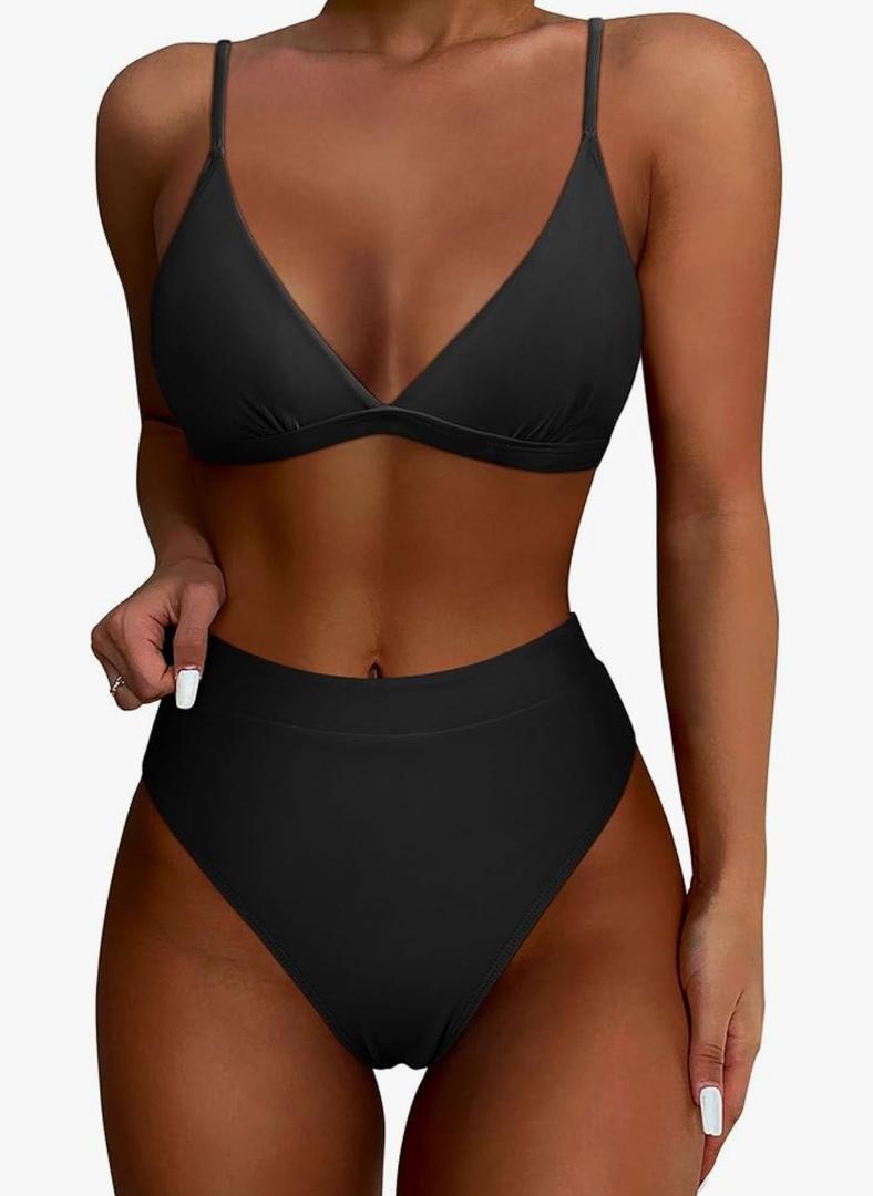 SUUKSESS Women High Waisted High Cut Bikini Set Sexy Triangle Two Piece Swimsuits M