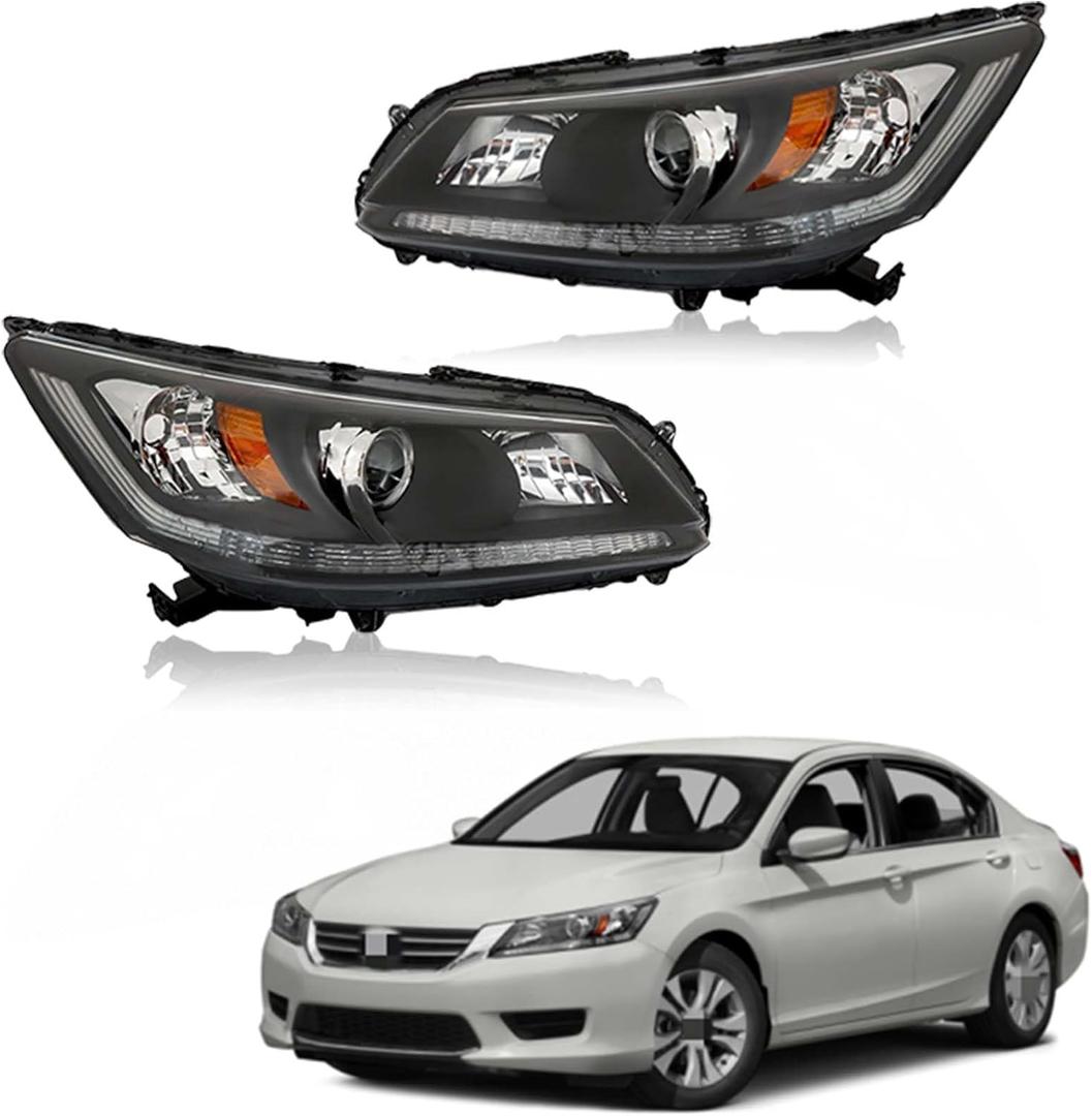 Silscvtt Headlights Front Head Lamps Replacement for 2013-2015 Honda Accord 4-Door Sedan Halogen w/o DRL Headlights Headlamps Pair Passenger Driver Side