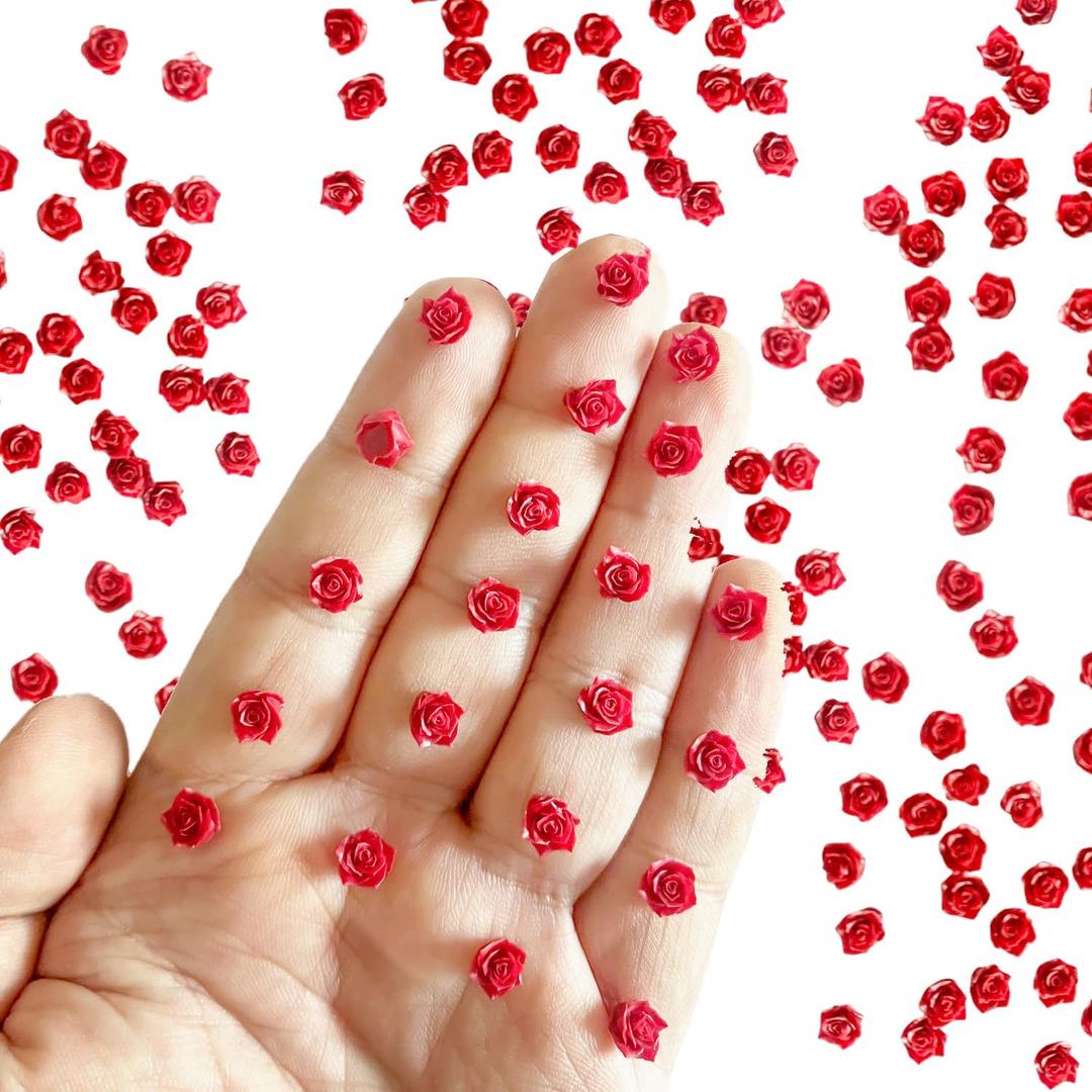 200 Pieces Tiny Red Rose Decor for Dollhouse Mini Resin Decor for Crafts Tiny Things for Fairy Garden Micro Landscaping Decoration