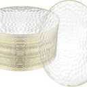 R-kay 100 Pack 7 Inch Clear Plastic Plates - Hammered Gold Rimmed Sturdy, Durable And Extra Heavy duty Gold Plastic Dessert, Appetizer Plates Disposable For All Occasions
