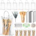 68 Pcs Baby Shower Prizes for Game Player 6 Sets Baby Shower Winners Guest Gifts Bamboo Wooden Spoons Dishcloths Artificial Eucalyptus Stems Thank You Tags Bags for Wedding Bridal Favors