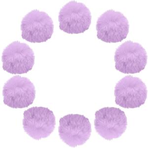 uxcell 2.8 Inch Faux Fur Pom Pom Balls, 10 Pcs Light Purple Fluffy Soft Faux Fur Pom Poms for Hats with Elastic Loop for DIY Knitting Hats Keychain Scarves Gloves Bags Shoes Accessories