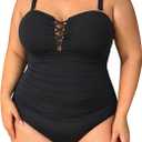 Yonique Plus Size One Piece Swimsuit for Women Tummy Control Bathing Suit Slimming Swimwear, Size 14W, Black01