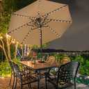 EliteShade USA 10-Year-Non-Fading 9ft Market Patio Umbrella, Commercial Grade Table Sun Umbrella with 80 Solar LED Lights, Crank Open, Windproof & UPF 50+ UV Protection for Garden, Deck, Pool, Backyard, Heather Beige