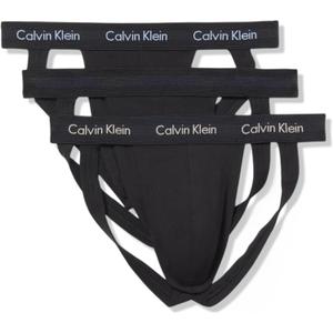 Calvin Klein Men's Cotton Stretch 3-Pack Jock Strap (Large, Black W/ New Navy, Vintage Khaki, Troposphere Logos)