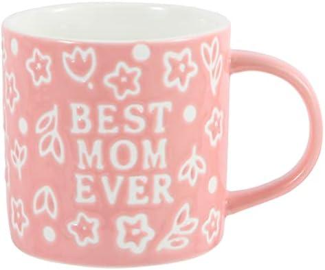 SET OF 2, Tergi Mothers Day Gifts - Best Mom Ever Mug Gifts for Mom - Floral Embossed Pattern Ceramic Coffee Mug 13.5OZ