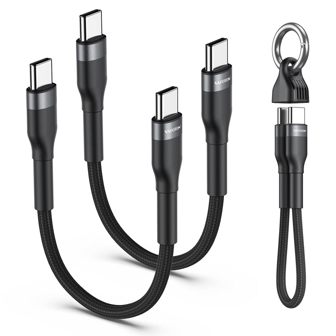 PD 60W Short USB C Cable (2 Pack), Keychain 6 Inch USB C Cable/Nylon Braided Type C to Type C Cables/Fast Charging Cables for 1Phone17/16/15 Series, 1Pad Pro/Air, Samsung Galaxy Series, Google Pixel