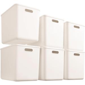 6 pack large plastic White storage bins with Lids, Toy Box Chest with HandleOrganizer Containers Baskets for Baby,NurseryShelvesPlayroom, BedroomOffice,Closethome (White, 6XL)
