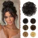 FESHFEN 100% Human Messy Bun - Human Hair Bun Real Elastic Scrunchies Hair Pieces Soft Fluffy Wavy Ponytail Extensions Updo Chignon Hairpieces for Women, Dark Brown