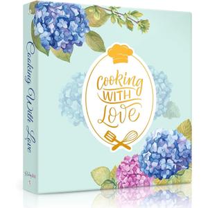 Recipe Binder with Plastic Sleeves, Full Page Cards and Dividers, Recipe Binder 8.5x11 3 Ring, Blank Recipe Book Binder to Write in Your Own Recipes (Blue Hydrangea)