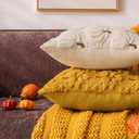 Decorative Farmhouse Fall Throw Pillow Covers 18x18 Set of 2, Mustard Maple Leaf Plush Embroidered Pillow Cases for Couch, Soft Fluffy Faux Fur Cushion Covers for Harvest Autumn Home Dcor (Mustard Yellow Stem)