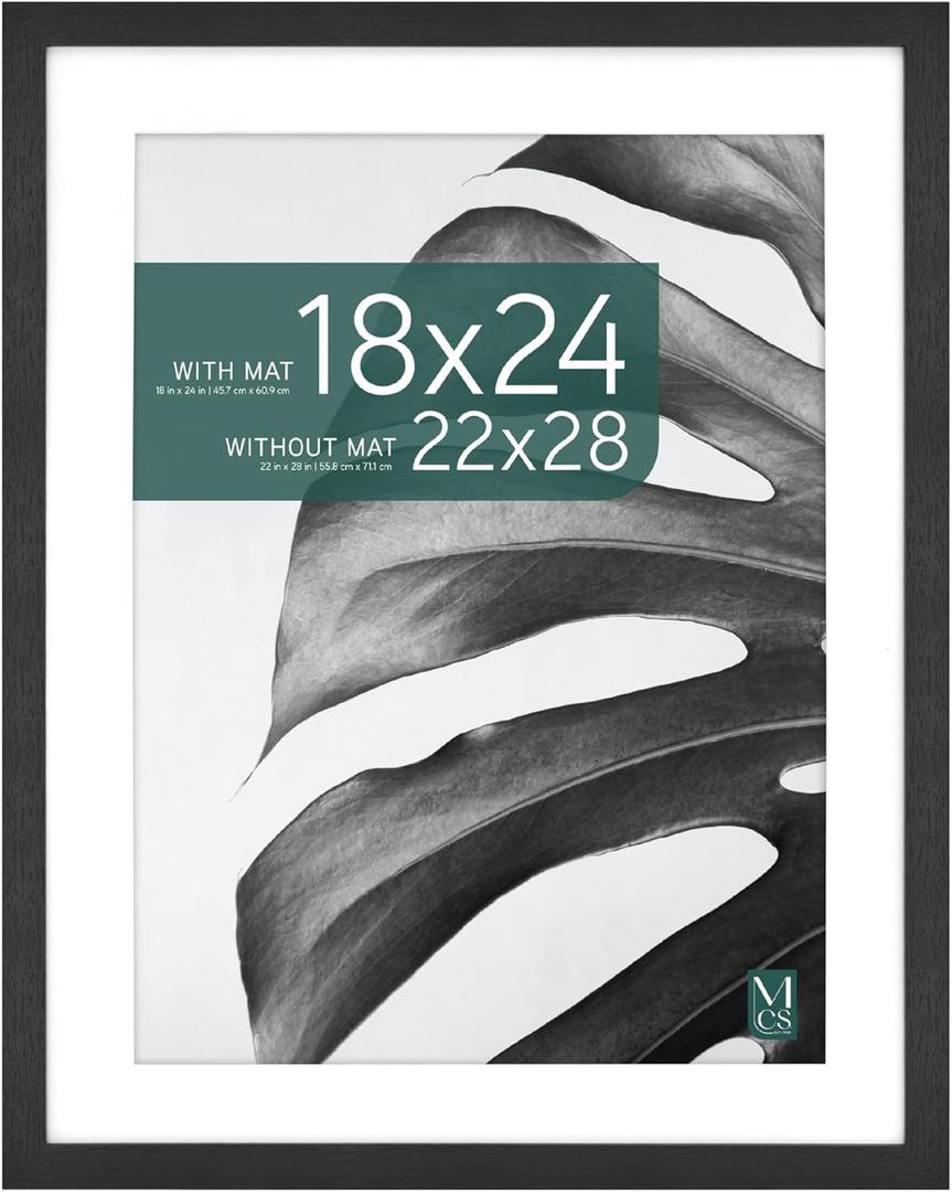 MCS Studio Gallery 22x28 Matted Poster Frame with 18x24 Picture Display, Black Woodgrain Engineered Wood Vertical & Horizontal Wall Hanging Large Picture Frame for Photos, Posters & Art Prints (1-Pack)