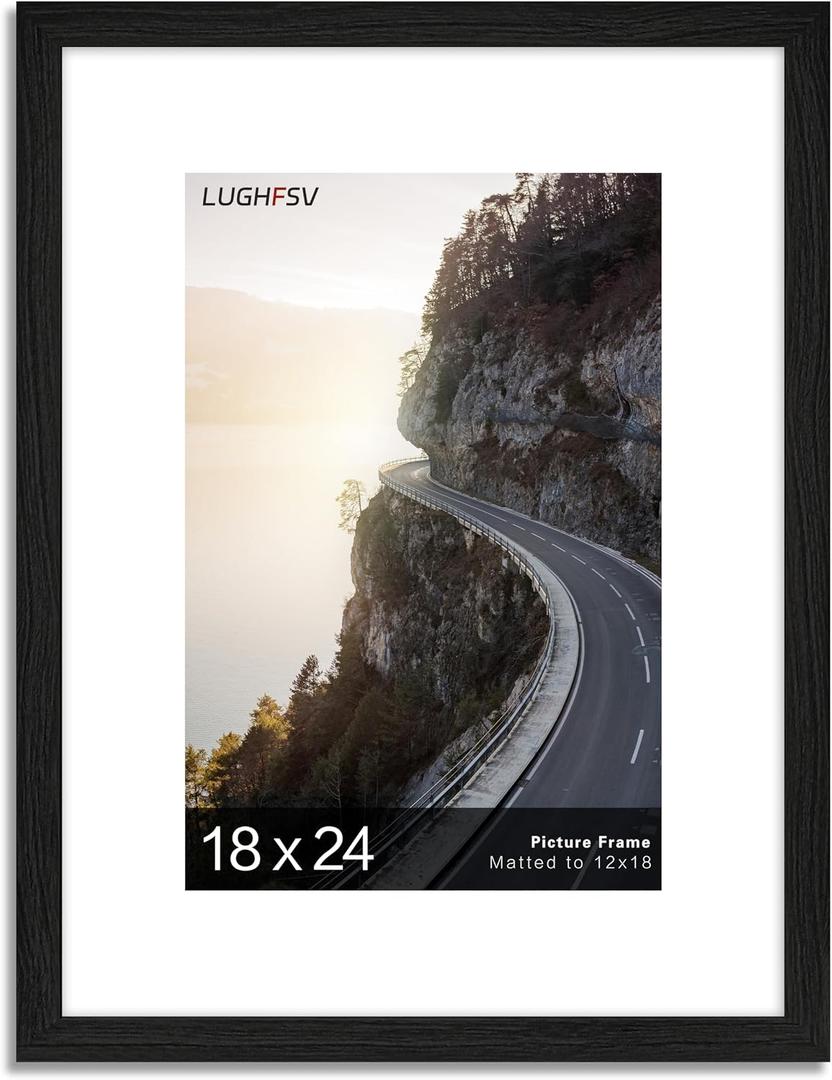 18X24 Picture Frame for Wall, Poster Frame 12x18 with Mat or 18X24 without Mat, Horizontal and Vertical for Wall Mounting, Home Office Decoration, 18x24 -1 Pack