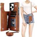 Bocasal Crossbody Wallet Case for iPhone 15 Pro Max with RFID Blocking Card Slot Holder, Magnetic Flip Folio Purse Case, PU Leather Zipper Handbag with Detachable Lanyard Strap 6.7 Inch 5G (Brown)