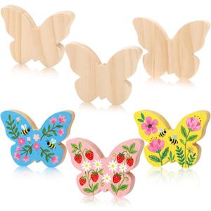 Novabright 6 Pcs Large Wooden Butterfly Block Unfinished Butterfly Shaped Signs Wood Blocks to Paint Blank Wood Table Centerpieces for Spring Home Decor Classroom DIY Art Craft Party Supplies